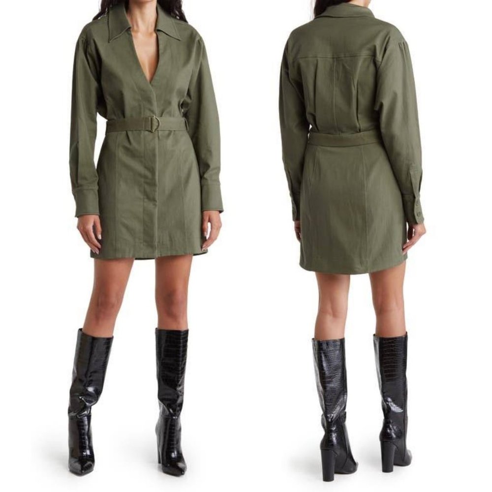 NICHOLAS Ashton Belted Drill Mini DRESS Size 6 Moss Green Twill Cotton NEW
